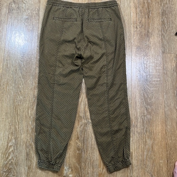 Anthropologie Olive Green Flocked Joggers Polka Dot Pants Trousers Small EUC - Picture 6 of 13